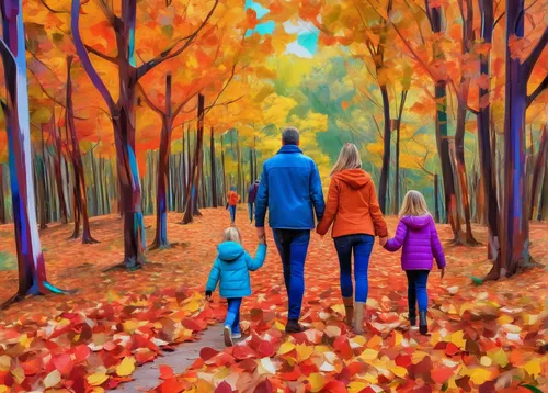 autumn walk,walk with the children,autumn colouring,autumn background,colored pencil background,in the fall,autumn in the park,fall foliage,oil painting on canvas,birch family,the trees in the fall,forest walk,children's background,autumn idyll,the autumn,colors of autumn,autumn day,family outing,fall landscape,trees in the fall,Conceptual Art,Daily,Daily 21