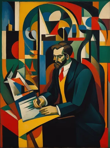 man with a computer,braque francais,cubism,theoretician physician,salvador guillermo allende gossens,escher,mondrian,casement,self-portrait,persian poet,academic,ernő rubik,ulysses,euclid,abstract corporate,psychoanalysis,adolphe,picasso,anton chekhov,art deco frame,Art,Artistic Painting,Artistic Painting 35