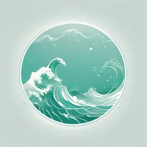 ocean, wave, line art,  mint green colour, white background, in a circle,ocean background,japanese waves,ocean waves,ocean,wavevector,the great wave off kanagawa,tsunami,japanese wave,samudra,yamatai,