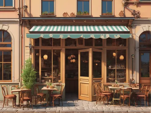 Craft a romantic comedy that takes place in New Prague's charming cafe.,watercolor cafe,paris cafe,street cafe,watercolor tea shop,viennese cuisine,parisian coffee,bistro,cafe,coffee shop,café,bistrot