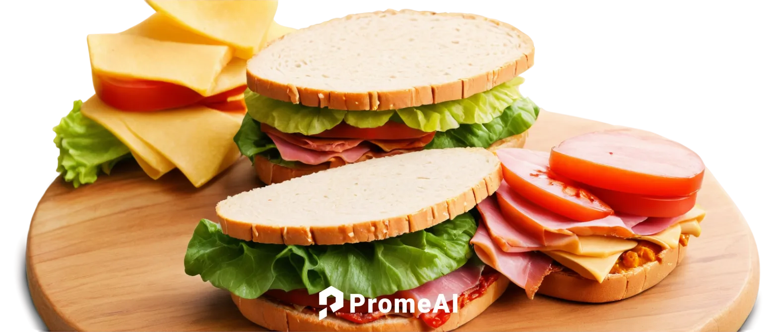 Delicious sandwiches, solo, various types, freshly made, crispy crust, soft bread, juicy fillings, lettuce, tomato, cheese, ham, turkey, roast beef, bacon, mayonnaise, ketchup, mustard, wooden cutting