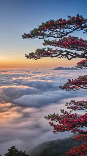 the japanese tree,sea of clouds,japan landscape,japanese mountains,south korea,beautiful japan,silk tree,japan's three great night views,blossom tree,flourishing tree,flower tree,japanese cherry trees,sea of fog,taiwan,red tree,isolated tree,chinese clouds,shimane peninsula,above the clouds,japanese flowering crabapple,Photography,General,Natural