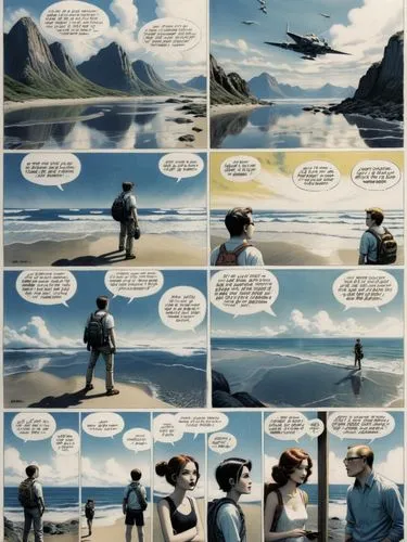 Become part of our adventurous comic page and experience the exciting story! With English text in boxes, speech and thought bubbles.,an image of a comic strip depicting two people,quitely,dargaud,comi