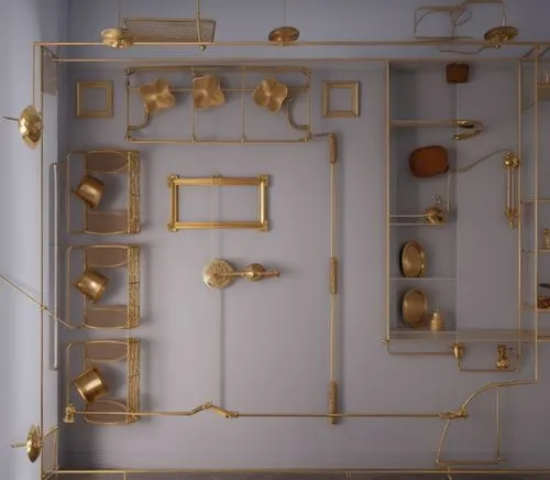 a room with some ss dishes on it,gold wall,replica of tutankhamun's treasure,gold shop,goldbloom,brass,gollust,Photography,General,Realistic