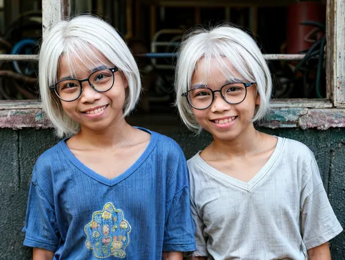 white hair and round glasses, contagious smile, open mouth,vietnam's,two girls,asian semi-longhair,indonesian women,kids glasses,lace round frames,duo,senior citizens,sơnla,chạo tôm,silver framed glas