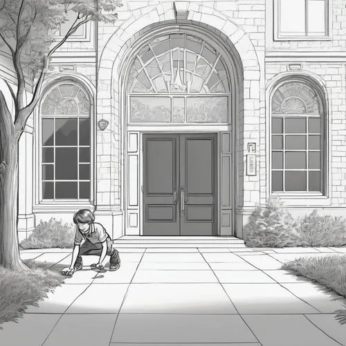 dorms,sidestreets,brownstone,schoolyard,hydrants,brownstones,Illustration,Black and White,Black and White 08