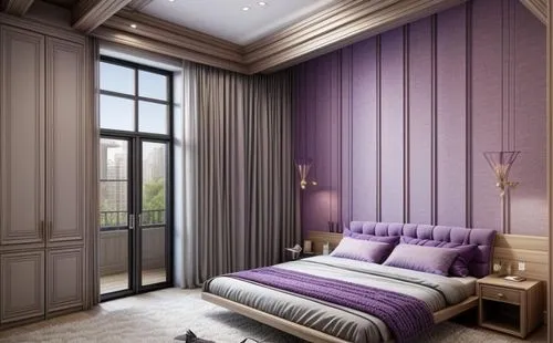 chambre,sleeping room,great room,bedchamber,bedrooms,rovere,crillon,modern room,bedroom,guest room,interior design,wallcovering,interior decoration,wallcoverings,3d rendering,guestrooms,imperiale,ornate room,the purple-and-white,headboards