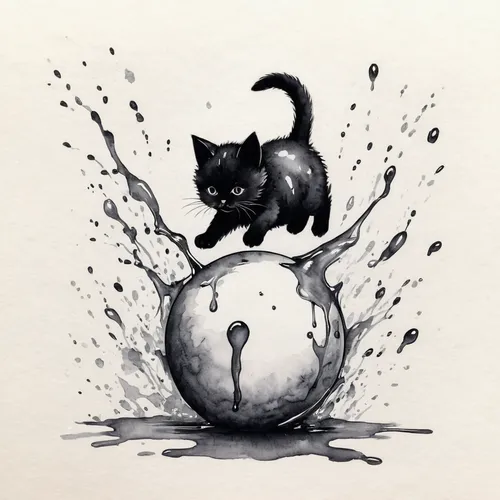 watercolor cat,cauldron,cat drinking tea,tea party cat,cat drinking water,drawing cat,schrödinger's cat,cat paw mist,cat drawings,coffee tea illustration,halloween cat,ink painting,coffee watercolor,potions,cat sparrow,black cat,cat and mouse,tusche indian ink,whimsical animals,capricorn kitz,Illustration,Black and White,Black and White 34