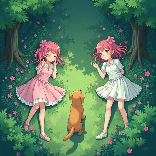 Anime girls sleeping In forest,sakura background,hanami,printemps,kofuku,japanese sakura background,walkure