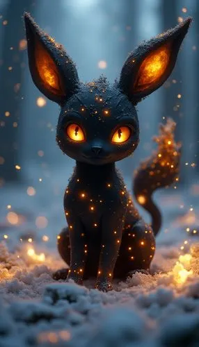 EPIC PHOTOGRAPH of umbreon from pokemon looking feral and cute with glowing gold elements on its fur <lora:MidjourneyV6.1:0.7>,a close up of a animal statue in the snow,chua,alakazam,fireheart,galkaio