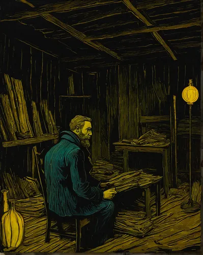 woodcut,cool woodblock images,vincent van gogh,vincent van gough,tinsmith,woodblock prints,blacksmith,a carpenter,woodworker,book illustration,woodblock printing,candlemaker,carpenter,game illustration,hand-drawn illustration,game drawing,apothecary,woodwork,shopkeeper,printmaking,Art,Artistic Painting,Artistic Painting 03