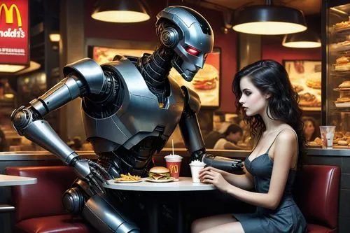 robots,artificial intelligence,fast food restaurant,chat bot,machine learning,robot,fast-food,chatbot,robotic,industrial robot,mcdonalds,robot in space,diner,romantic dinner,retro diner,robot combat,kids' meal,bot,robotics,fast food,Conceptual Art,Fantasy,Fantasy 34