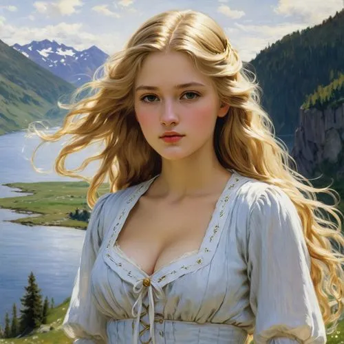 golden haired,eilonwy,sigyn,ellinor,evy,celtic woman,Art,Classical Oil Painting,Classical Oil Painting 12