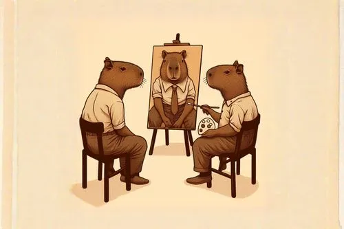 beavers,the bears,bears,anthropomorphized animals,whimsical animals,bear market,brown bears,conversation,rodentia icons,coffee tea illustration,playing cards,non-human beings,prairie dogs,men sitting,