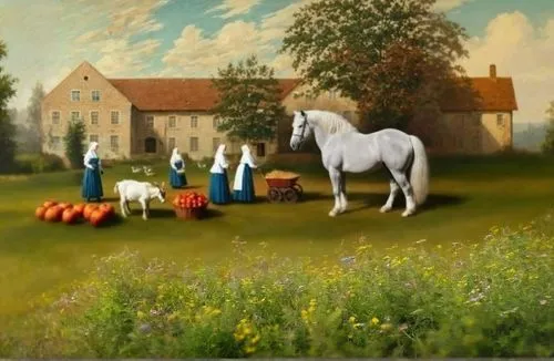 agricultural scene,pony farm,horse and cart,village scene,man and horses,a white horse,farm landscape,chevaux,pastoral,lipizzaners,horse stable,sedlacek,lipizzan,ploughing,hunting scene,white horse,farmhouse,horse-drawn carriage,rousseau,sternfeld