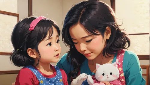 little girl and mother,zhiyuan,tamako,xiaoying,xiaoxi,xianying,Conceptual Art,Fantasy,Fantasy 32