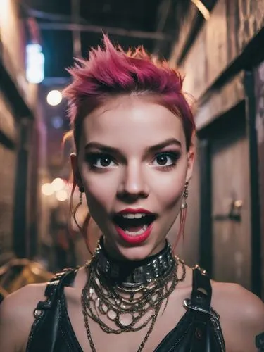 streampunk,punk,harley,punk design,callisto,mohawk,pink hair,doll's facial features,chasm,birds of prey-night,pixie-bob,cyberpunk,hard candy,mohawk hairstyle,rockabella,red throat,bad girl,pixie,fierc