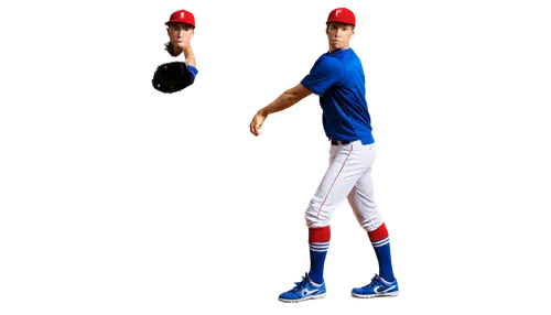 Male athlete, baseball player, dynamic pose, throwing ball, athletic wear, baseball glove, sporty hairstyle, focused facial expression, muscular arms, strong legs, sneakers, afternoon sunlight, shallo