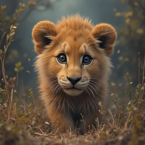 LEON,small cub cub walking through the tall grass,little lion,baby lion,lion cub,cub,lion - feline,african lion