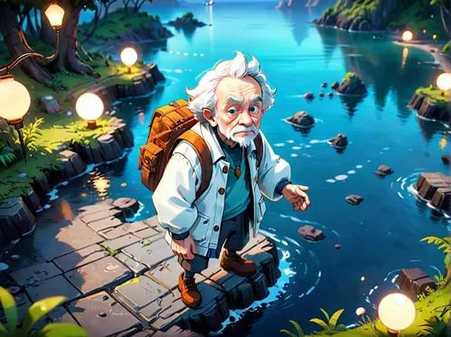 game illustration,monkey island,game art,version john the fisherman,sci fiction illustration,geppetto,adventure game,android game,world digital painting,action-adventure game,raft guide,fishing classes,the wanderer,archimedes,fisherman,background image,cg artwork,biologist,casting (fishing),elderly man,Anime,Anime,Cartoon