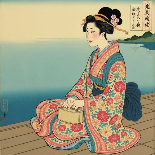 uemura,ukiyoe,maiko,utamaro,kunisada,woman sitting