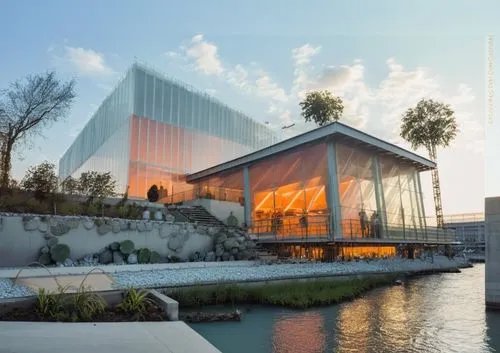 snohetta,futuristic art museum,aqua studio,vmfa,phototherapeutics,glass facade,Photography,General,Realistic