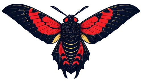 Death's-head hawkmoth, traditional tattoo style, black and red ink, detailed wingspan, hairy body, skull-like head, antennae, symmetrical composition, bold lines, vibrant colors, high contrast, dramat