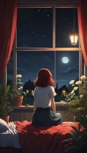 ponyo,ghibli,studio ghibli,evening atmosphere,romantic night,soir,Illustration,Retro,Retro 23