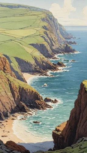 exmoor,cornwall,coastal landscape,beach landscape,sceleton coast,cliff coast,gower,isle of may,the coast,cliffs ocean,dorset,wicklow,the cliffs,seaside country,cliffs,wales,dolphin coast,ireland,sand coast,devon,Illustration,Vector,Vector 03