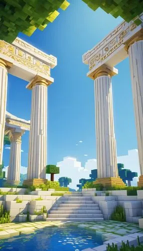 greek temple,doric columns,acropolis,artemis temple,pillars,ancient city,skylands,herakleion,colonnaded,voxels,roman columns,columns,voxel,platforming,roman ruins,three pillars,egyptian temple,shaders,roman temple,scythopolis,Unique,Pixel,Pixel 05