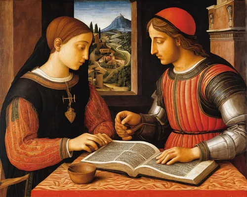 the annunciation,young couple,meticulous painting,raffaello da montelupo,candlemas,children studying,painting technique,bellini,andrea del verrocchio,card lovers,prayer book,renaissance,holy family,holbein,raphael,italian painter,dornodo,knitting,eading with hands,botticelli,Art,Classical Oil Painting,Classical Oil Painting 19