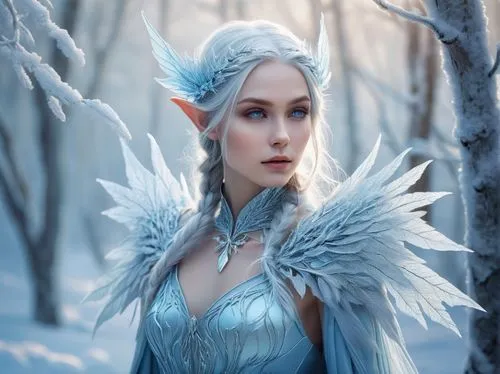 the snow queen,ice queen,winterblueher,elven,suit of the snow maiden,male elf,violet head elf,white rose snow queen,eternal snow,elvish,elf,faerie,icewind,eira,celeborn,elona,fantasy picture,blue enchantress,elsa,fantasy portrait,Conceptual Art,Sci-Fi,Sci-Fi 11