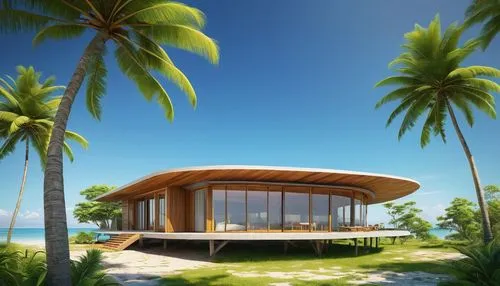 tropical house,holiday villa,dunes house,beach house,beachfront,summer house,luxury property,beachhouse,coconut palms,floating huts,oceanfront,dreamhouse,pool house,holiday home,3d rendering,beach hut,mid century house,electrohome,prefab,amanresorts,Illustration,Paper based,Paper Based 14