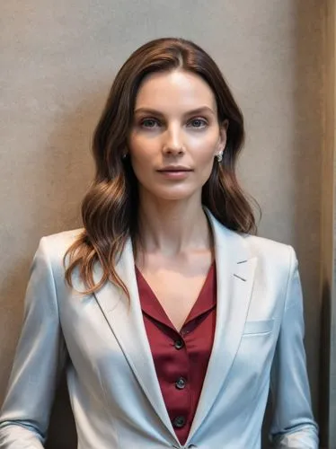 Theresa von Kalkutta,a woman posing in front of a wall wearing a grey blazer,luddington,henstridge,giadalla,stana,female doctor,harkavy,Photography,General,Realistic