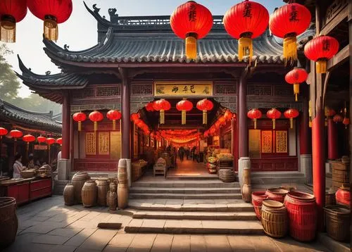 qibao,qingcheng,qufu,soochow,hanging temple,chaozhou,jingshan,shuozhou,asian architecture,hengdian,red lantern,wudang,shaoxing,hall of supreme harmony,buddhist temple,dacheng,linzhou,suzhou,shijingshan,gulou,Illustration,Realistic Fantasy,Realistic Fantasy 16