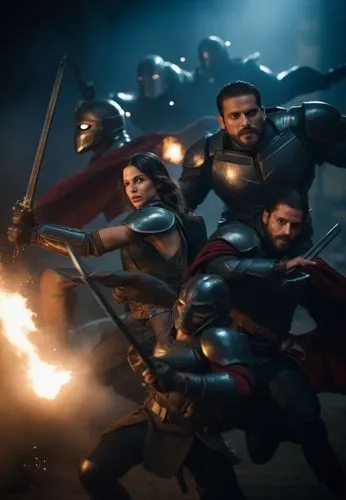 heroes in action   like in a movie scene,two actors and two women posing in costume as gladia, gladia, sparta and maximus,kryptonians,inhumans,ikshvaku,centurions,asgardians,titans,Photography,General