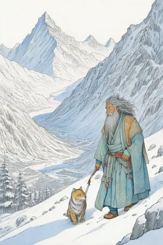 father frost,mountain guide,bear guardian,dwarf sundheim,siberian,monks,snow scene,genghis khan,nordic bear,the spirit of the mountains,bear kamchatka,mongolian,kirghystan,gandalf,saint nicolas,hieromonk,the abbot of olib,carpathian shepherd dog,book illustration,formosan mountain dog,Illustration,Black and White,Black and White 13