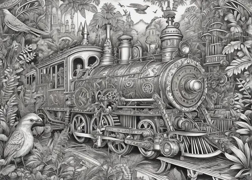 animal train,ghost locomotive,ghost train,the train,wooden train,locomotive,hand-drawn illustration,pencil art,train of thought,book illustration,train engine,train,railroad,train wagon,train route,camera illustration,train ride,old train,train crash,steam train,Illustration,Realistic Fantasy,Realistic Fantasy 13