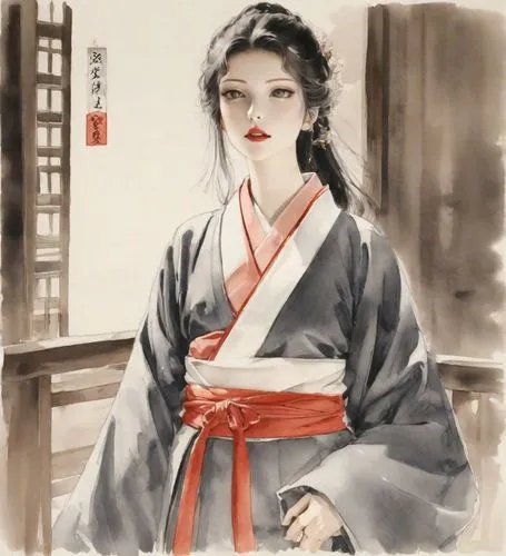 geiko,uemura,gisaeng,geisha girl,maiko,geisha,Digital Art,Ink Drawing