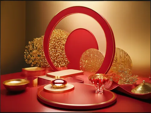 金色场景 红色台面,christmas gold and red deco,tablescape,dinnerware set,diwali background,gold ornaments,place setting,table arrangement,gold new years decoration,tableware,christmas table,gold foil corner,ch