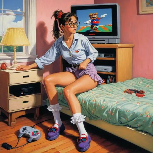 super nintendo,retro girl,snes,retro women,pauling,retro woman,psx,sega genesis,nintendo entertainment system,super nintendo entertainment system,gamecube,nintendo gamecube,girl at the computer,videogaming,video gaming,scummvm,psone,playstations,game console,gamer,Conceptual Art,Sci-Fi,Sci-Fi 21