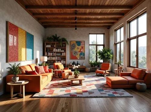 loft,living room,livingroom,mid century modern,sitting room,interior design,home interior,apartment lounge,modern living room,sunroom,great room,modern decor,3d rendering,contemporary decor,interior modern design,mid century house,modern room,interior decor,hardwood floors,family room