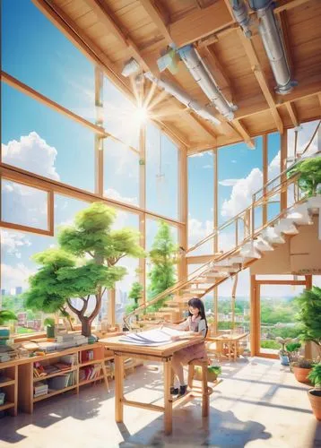 teahouse,study room,watercolor tea shop,watercolor cafe,sunroom,classroom,wooden roof,roof landscape,sky apartment,coffeeshop,working space,coffee shop,japanese-style room,under the roof,background design,breakfast room,aqua studio,school design,cafe,cat's cafe,Illustration,Japanese style,Japanese Style 02