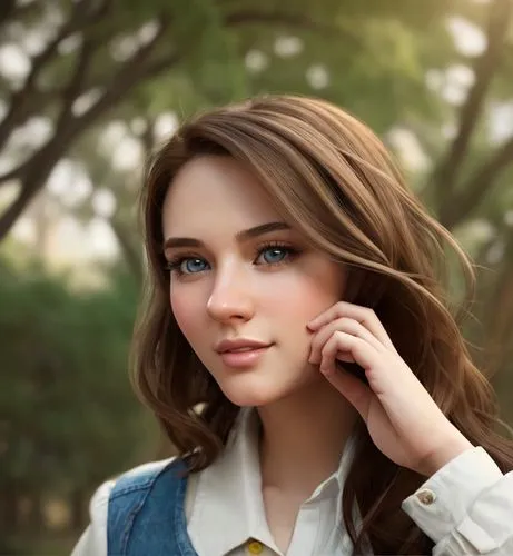 A portrait half body of a caucasian beautiful girl 24 years old brown hair dressing a casual outfit the office as background in 4k,girl portrait,romantic look,natural cosmetic,romantic portrait,portra