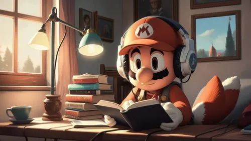 an animal that is reading a book,nook,bookworm,bohlander,seamico,watchmaker,girl studying,animator,lampwick,conker,bookman,game illustration,plumber,plumbers,inkwell,scholar,overpainting,study,study r