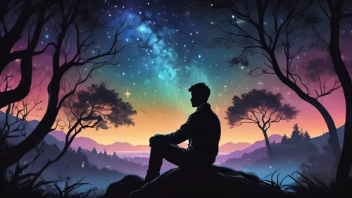 silhouette art,meditation,meditate,meditative,meditating,silhouette of man,vipassana,astral traveler,sci fiction illustration,the night sky,world digital painting,the universe,cg artwork,pillars of creation,stargazing,starlight,astronomer,night stars,the stars,man silhouette,Conceptual Art,Daily,Daily 24