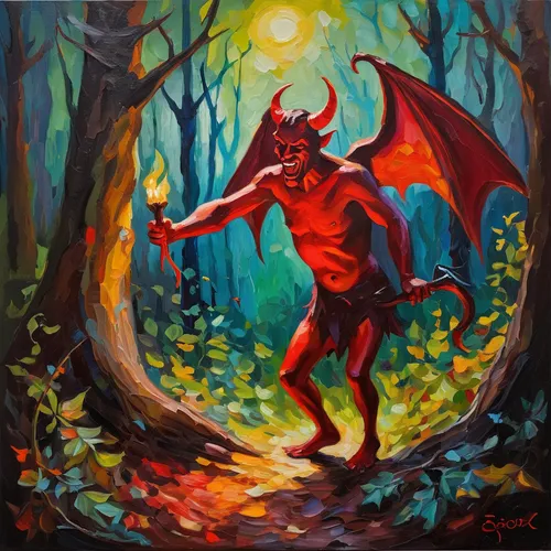 devil,forest dragon,painted dragon,imp,red riding hood,pagan,trioceros,little red flying fox,krampus,bat,oil on canvas,goji,fire devil,satan,little red riding hood,dracula,fantasia,devilwood,khokhloma painting,fantasy art,Conceptual Art,Oil color,Oil Color 22