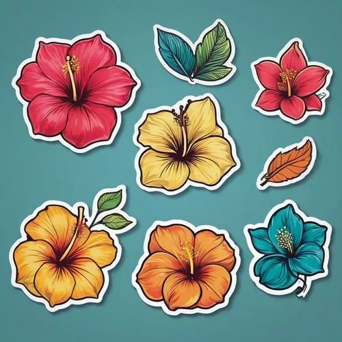 flowers png,retro flowers,floral doodles,hibiscus flowers,hawaiian hibiscus,illustration of the flowers,scrapbook flowers,tropical flowers,cartoon flowers,floral digital background,orange floral paper,minimalist flowers,paper flower background,tropical floral background,flower drawing,flower illustration,floral background,flowers pattern,floral mockup,hibiscus and wood scrapbook papers,Unique,Design,Sticker