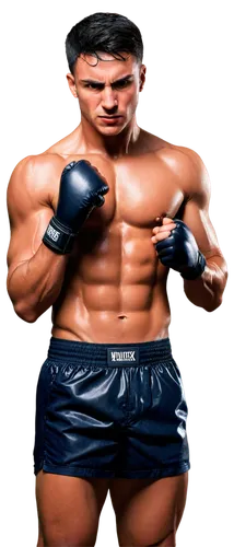 Muscular man, boxers, athletic wear, sweat droplets, intense facial expression, gloved hands, punching pose, dynamic composition, dramatic lighting, high contrast, shallow depth of field, realistic te