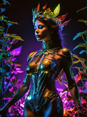 neon body painting,bodypaint,fantasy woman,faerie,dryad,bodypainting,uv,masquerade,nightshade plant,poison ivy,neon carnival brasil,body painting,garden fairy,fairy queen,fae,fairy peacock,the enchant